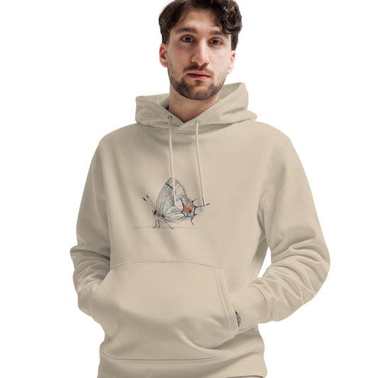 Wild Glimmer Bartram’s Hairstreak Hoodie, organic cotton, beige color, front view