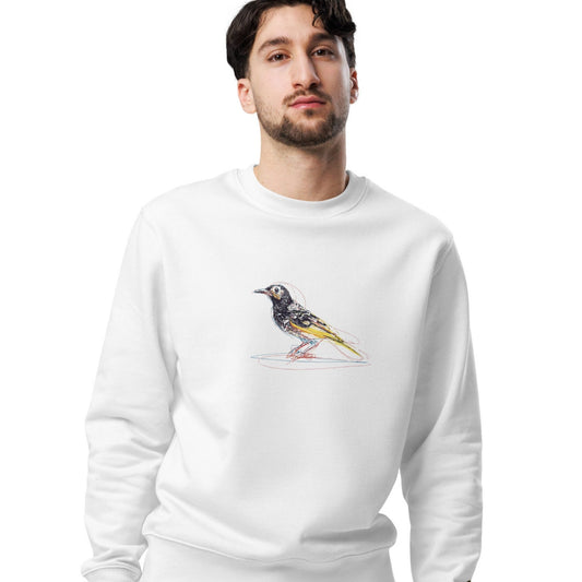 Golden Song Regent Honeyeater Sweatshirt, organic cotton, white color, front view